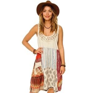 Devidesigns Boho Patchwork/Mixed Media Mini Dress, cottagecore, Festival, L